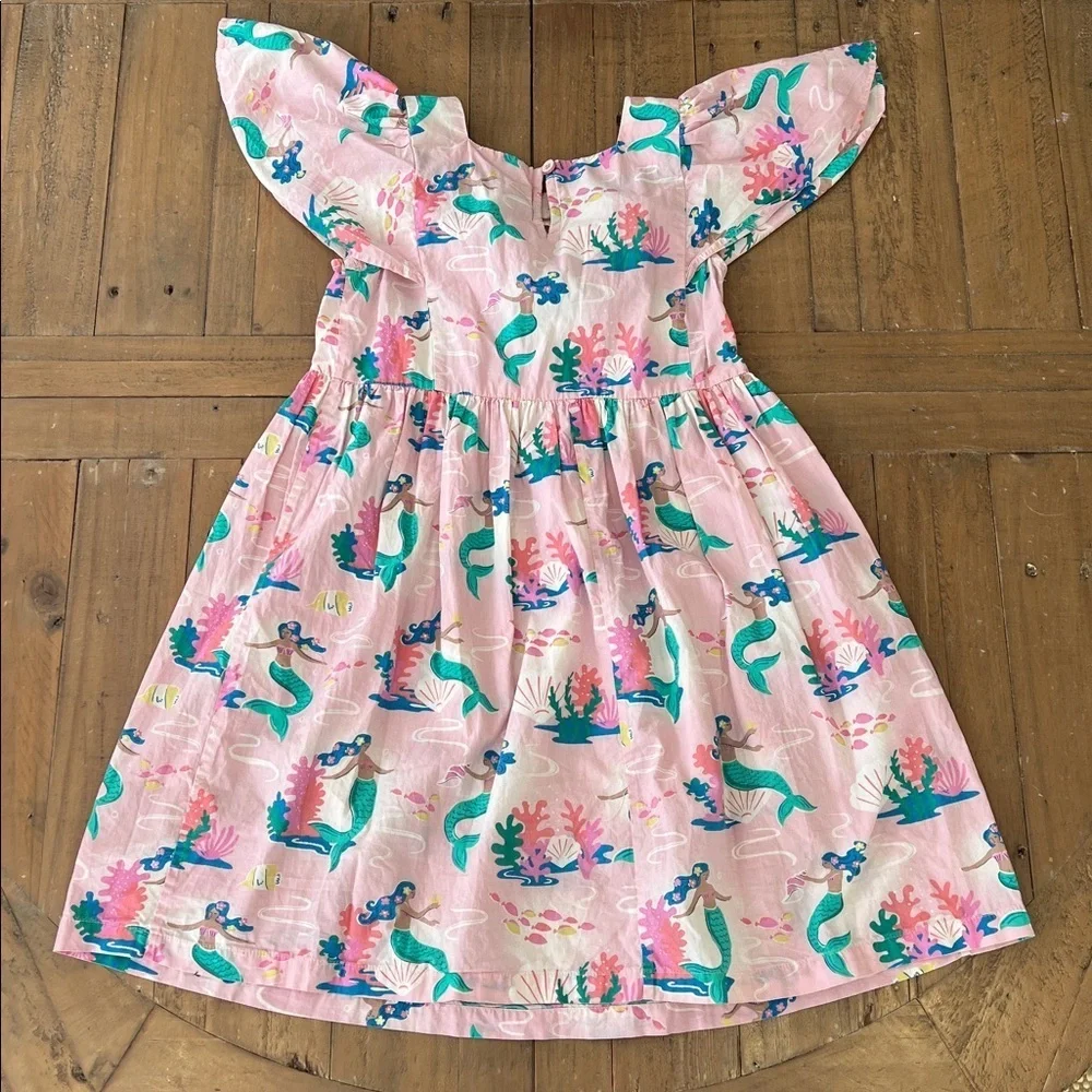 Mini Boden pink mermaid tropical dress 9-10 years under the sea print